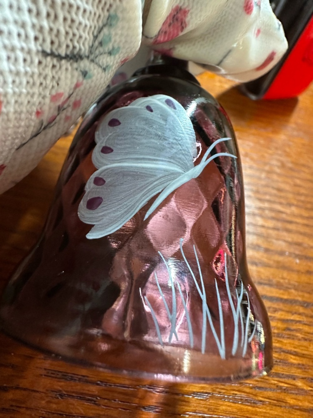 Fenton Purple Glass Bell with hand painted Butterfly - Picture 3 of 6